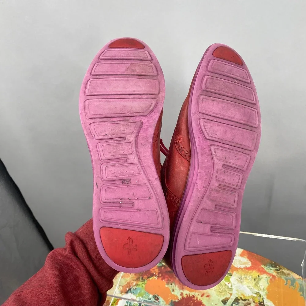Cole Haan Lunargrand Red Leather Wingtip Oxford Shoes Purple Sole Womens 10